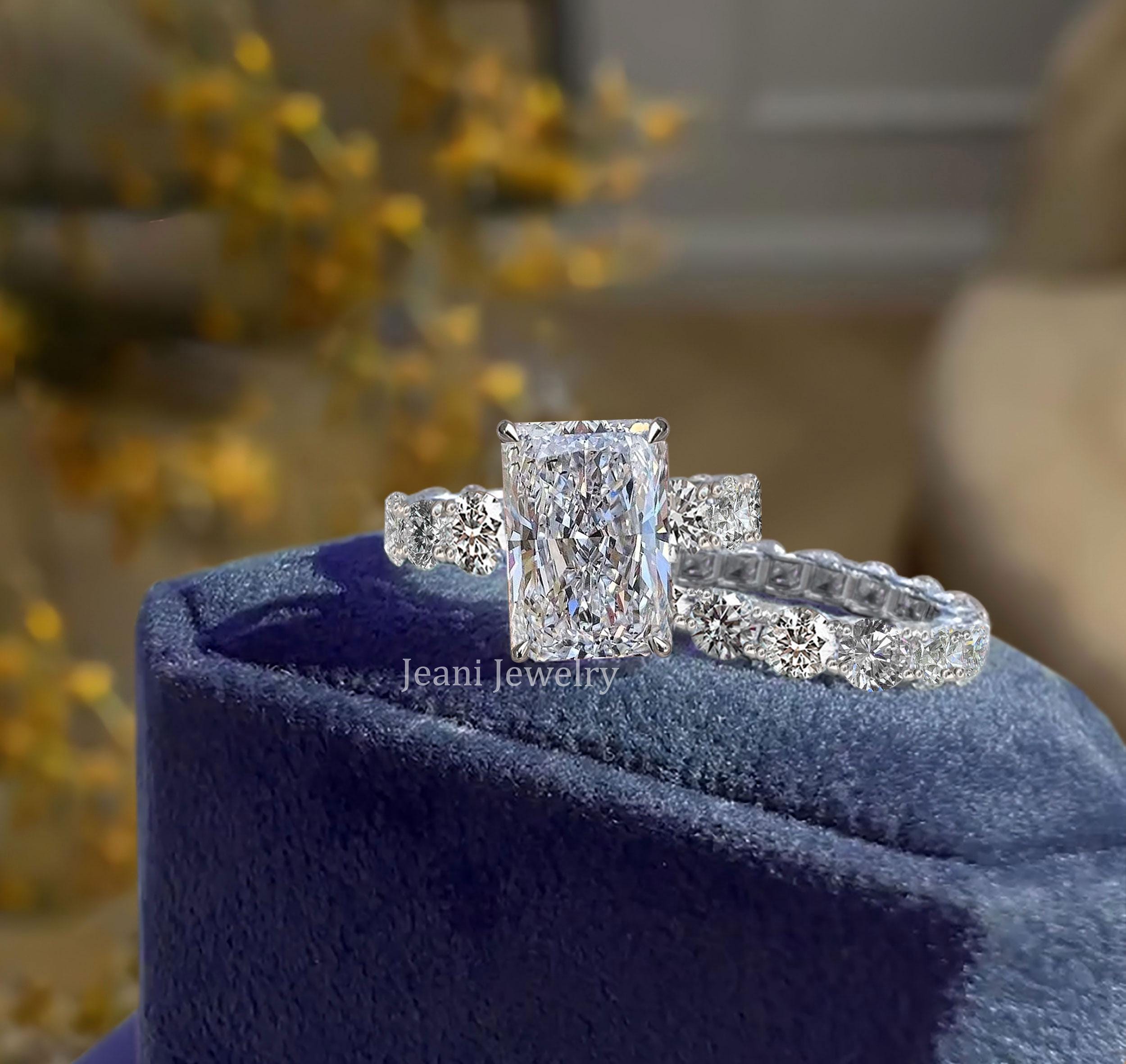 Radiant Cut 5CT Moissanite Engagement Ring Set 14K White Gold Hidden ...