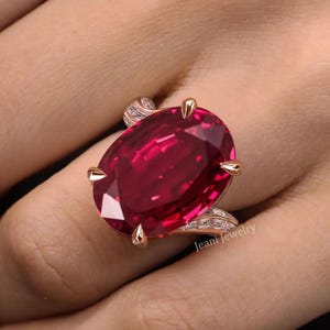Oval Ruby Engagement Ring 14k Rose Gold Unique Cocktail Ring July Birthstone Wedding Bridal Jewelry Annivewrsary Gift Women