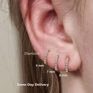 Diamond huggie hoop earrings•diamond huggie earrings•14k gold tiny diamond hoops•helix hoop•helix earring cartilage earring,6mm,7mm,8mm•gift