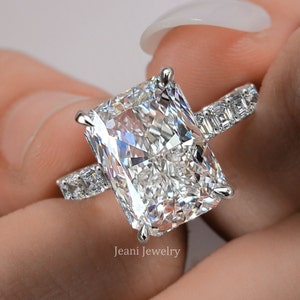 Solitaire Moissanite Engagement Ring, 14k Gold Wide Band, Hidden Halo