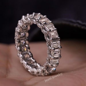 Lab Grown Diamond Emerald Eternity Band Dainty Stacking Wedding Engagement Ring Emerald Cut Bridal Band Anniversary Gift for Her
