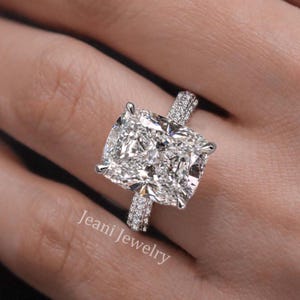 Moissanite Cushion Cut Engagement Ring 14k White Gold Hidden Halo Solitaire Diamond Wedding Ring Anniversary Gift for Her