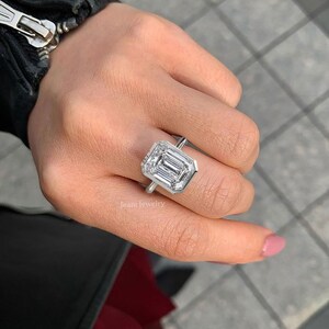 Emerald engagement ring 8 CT Emerald cut ring solitaire bezel set Cathedral ring moissanite large stone wedding ring valentines day gifts