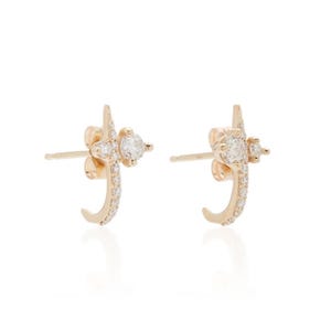 diamond huggie earrings,diamond huggies,14k solid gold huggie earrings,half open huggie hoop earrings,ear hugger,diamond Cartilage Earring
