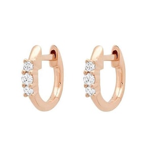 14k Gold Diamond Huggie Hoop Earrings Small Solid Cartilage Minimalist Everyday Hoops Anniversary Gift for Her