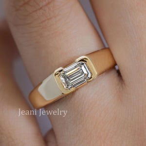 Smaragd Verlobungsring 14k gelb gold Solitär Moissanite Smaragd Ring für Männer Geschenk für ihn