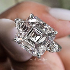 3石エンゲージリング 9 CT アッシャーカットリング ラージモアッサナイトリング ビッグダイヤモンドカクテル結婚指輪 3周年記念ギフト