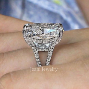 14k Gold Moissanite Engagement Ring: 19.5 CT Cushion Cut Hidden Halo