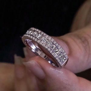 Anillo de boda de moissanita redondo para hombre, único anillo de boda ancho de oro blanco para hombre, joyería, anillo de compromiso para hombre, regalo de primer aniversario para esposo