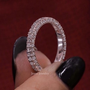 Sierlijke Moissaniet trouwring 14k massief gouden Solitaire Eternity Ring stapelbare gouden band minimalistische verjaardagscadeau voor haar