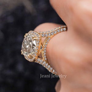 8.5 CT Cushion Cut Moissanite Engagement Ring 14K Gold Unique Cathedral Solitaire Wedding Ring Anniversary Gift for Her
