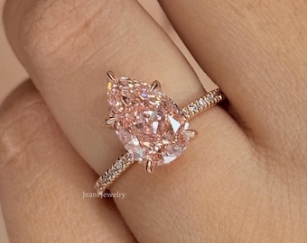 Pear Lab Rosa Diamantring, 3 CT IGI-zertifizierter 14 Karat Roségold Solitärring