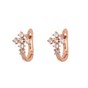 Diamond Hoop Earrings 14k Solid Yellow Gold Cross Huggie Hoops Tiny Small Diamond Huggies Cartilage Hoop Earrings Gift For Her