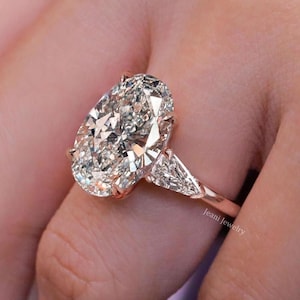 14k White Gold Oval Moissanite Engagement Ring Three Stone Bridal Jewelry