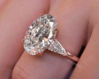 14k White Gold Oval Moissanite Engagement Ring Three Stone Bridal Jewelry