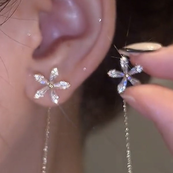 Flower Threader Earrings Etsy