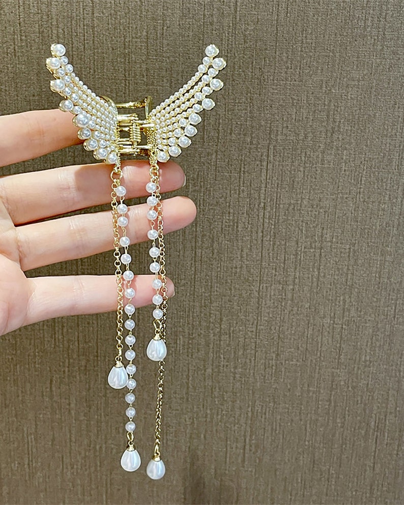 3D Hairpin Hair Claw Butterfly Wings Tie Pearl Tassel Grab Etsy