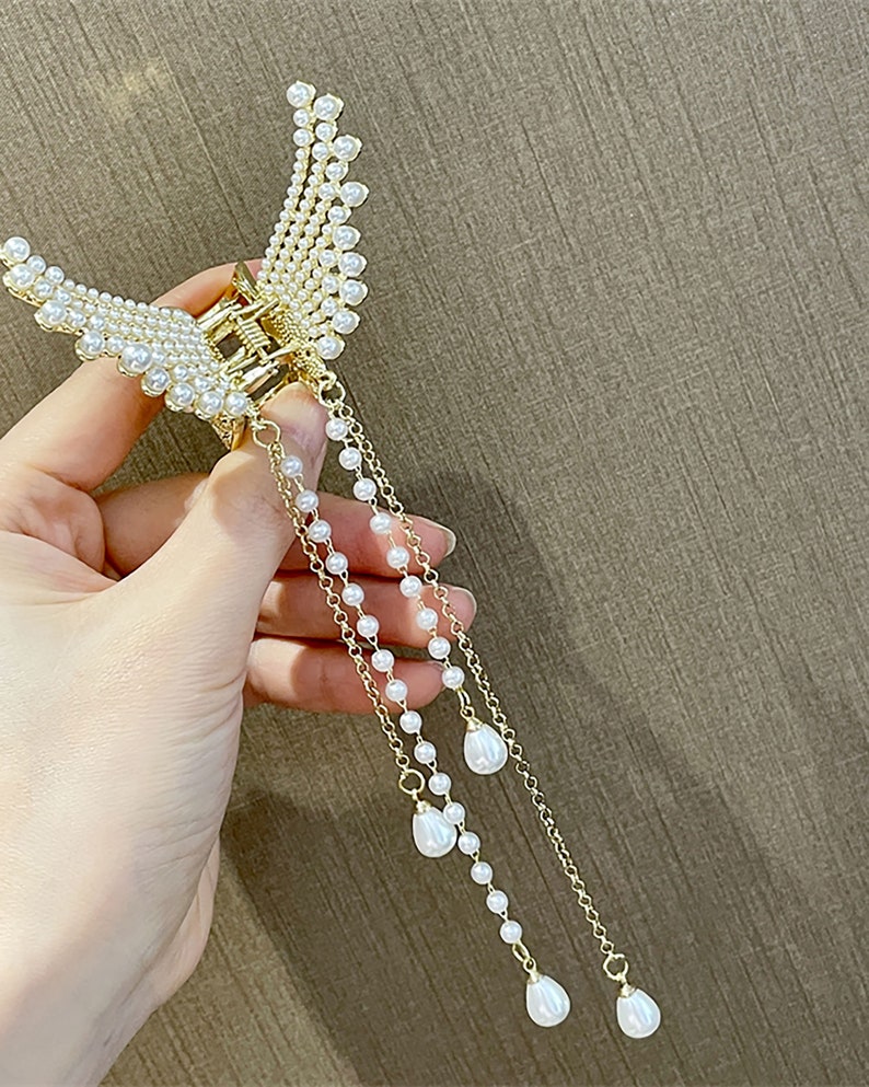 3D Hairpin Hair Claw Butterfly Wings Tie Pearl Tassel Grab Etsy
