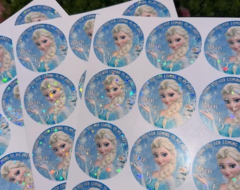 Personalized Elsa Frozen Birthday Stickers, Waterproof Party Labels