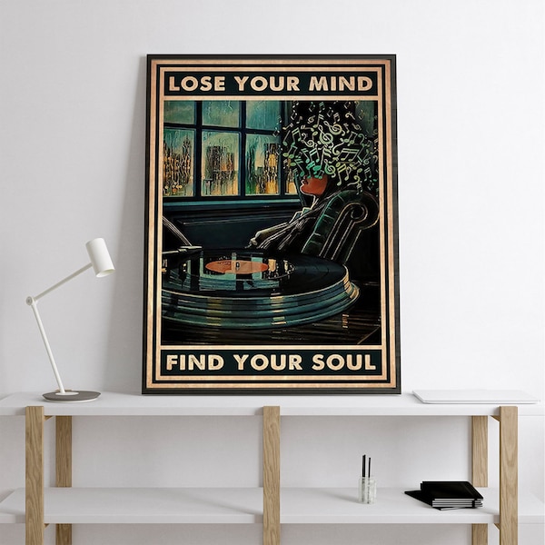 Music Lose Your Mind Find Your Soul Poster, Pot Head Music Girl Print  Art, Music Lovers Gift, Vintage Music Best Gifts Ever