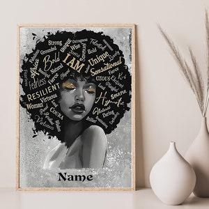I Am Beautiful Black Girl Poster, Black Woman Art, Afro African Wall Decor, Gift For Black Girl, Black Queen Prints image 2