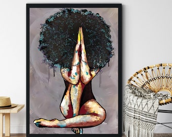 Black Girl Praying Poster, Black Woman Wall Art, African American Art, Gift for Her, lack Girl Portrait
