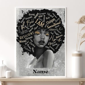 I Am Beautiful Black Girl Poster, Black Woman Art, Afro African Wall Decor, Gift For Black Girl, Black Queen Prints image 1