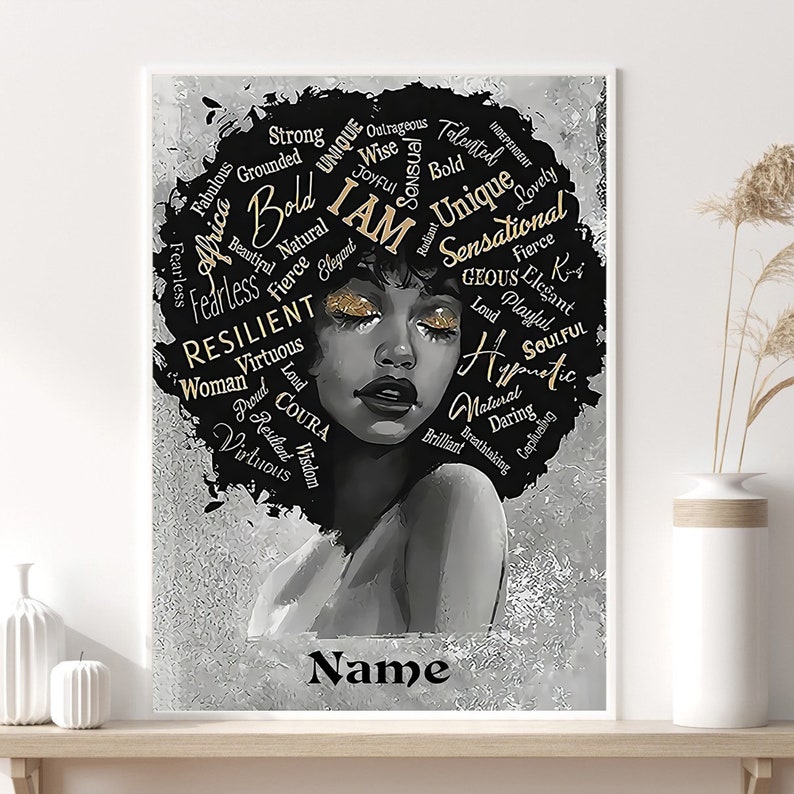 I Am Beautiful Black Girl Poster, Black Woman Art, Afro African Wall Decor, Gift For Black Girl, Black Queen Prints image 1