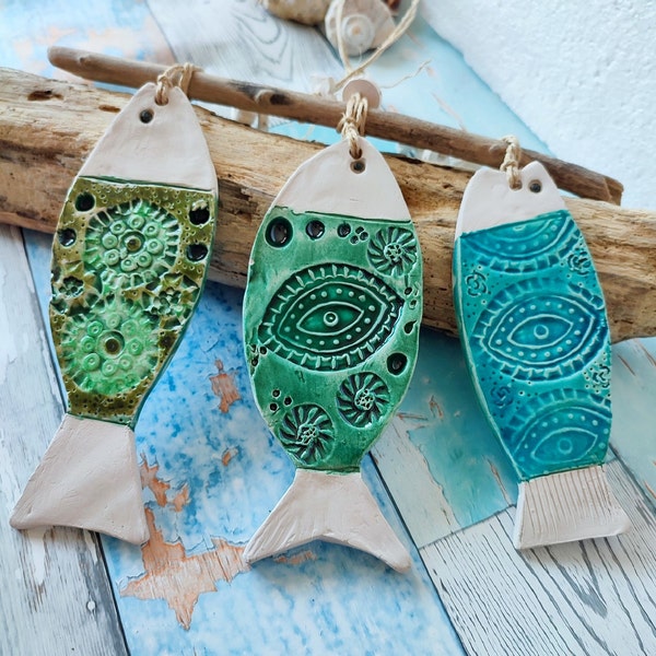 Ceramic Wind Bell, 3 Fish Wall Ornament