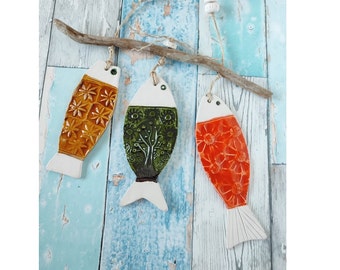Ceramic Wind Bell, Hanging Fish Ornament, Outdoor Decoration, Housewarming Gift for Mom