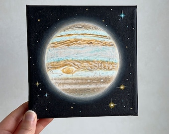 ein originales Gemälde von Jupiter mit bunten Sternen, Weltraumkunst, Innendekoration, Wandkunst, Astronomie, Ölgemälde, schwarz, kosmisch