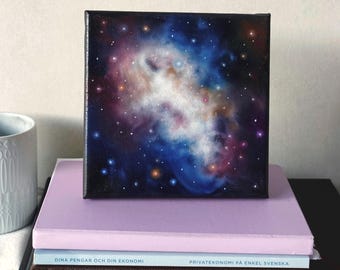 Pintura al óleo original de nebulosa: arte espacial galáctico vibrante (15 x 15 cm)