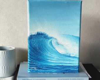 Pintura al óleo original de olas del océano: Arte marino de un azul vibrante con bordes profundos, decoración oceánica.