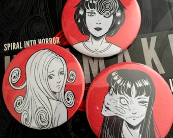 Junji Ito Horror Manga Pin Badges: Uzumaki & Tomie
