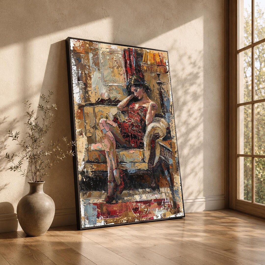 Abstract Woman Red Dress Canvas Wall Art – Textured Living Room Decor ...