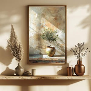 Olive Tree in Rustic Pot - Modern Wall Art Print for Cozy Home Decor