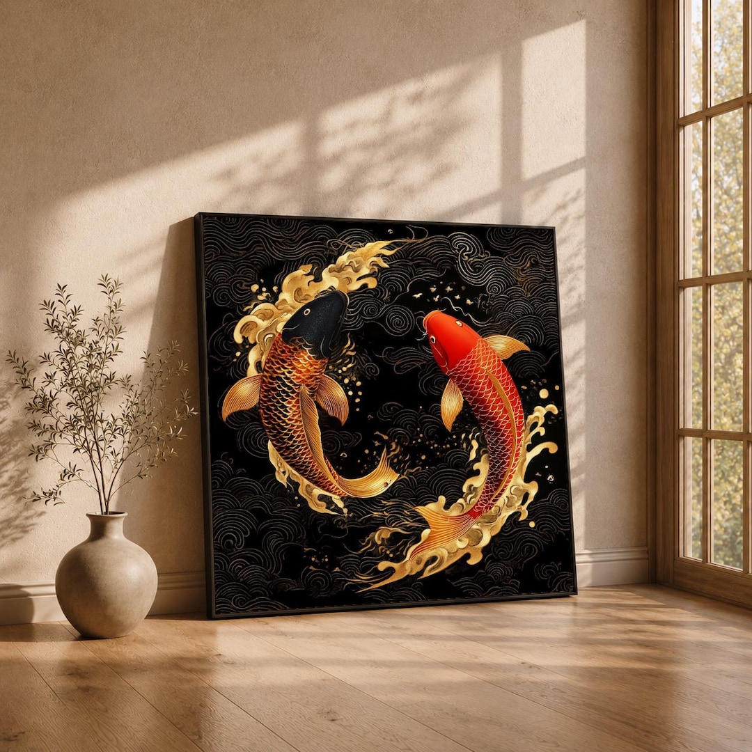 Elegant Koi Fish Wall Art Canvas for Feng Shui Living Room and Office ...