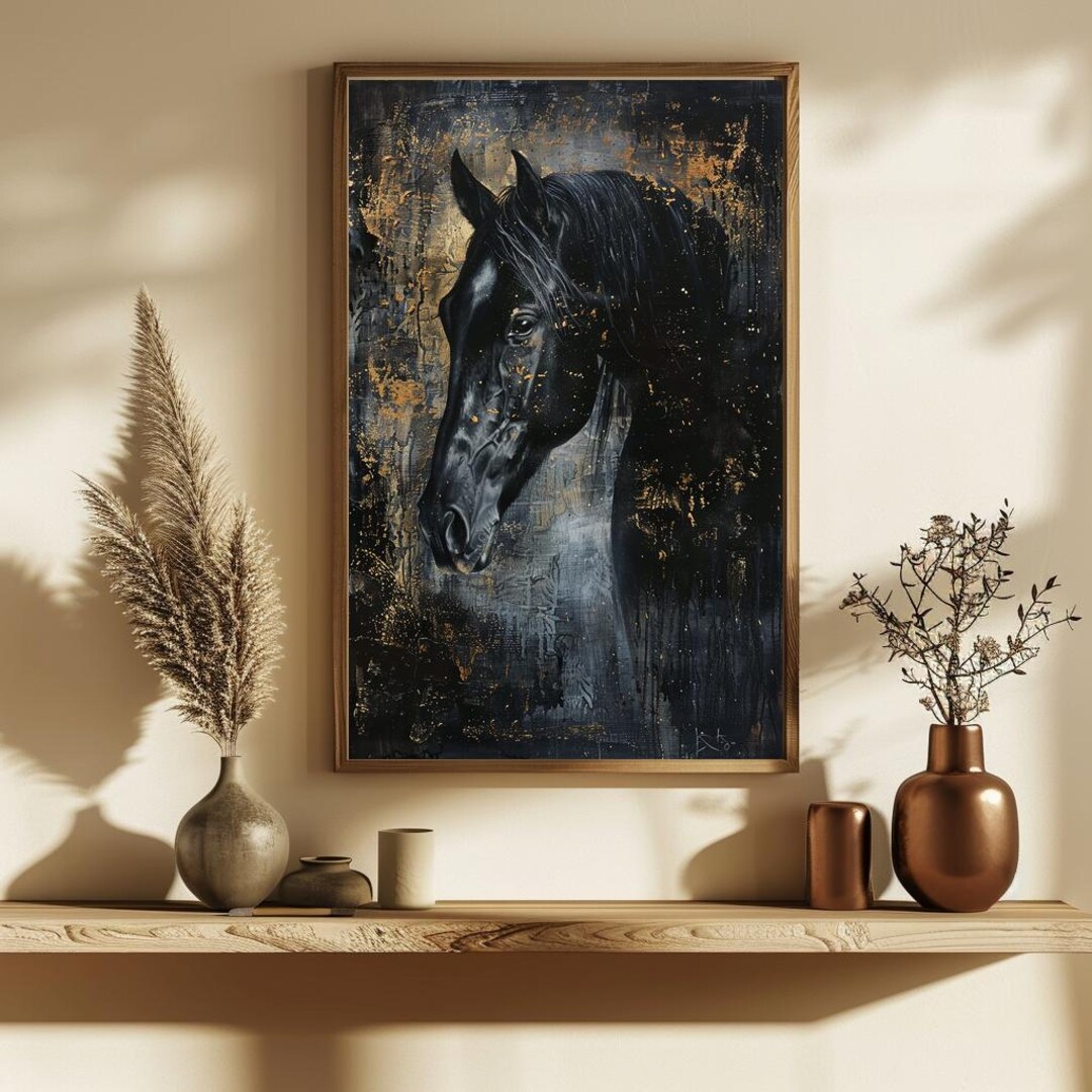 Black Horse Portrait | Gold Abstract Art Print (digital Download) - Etsy