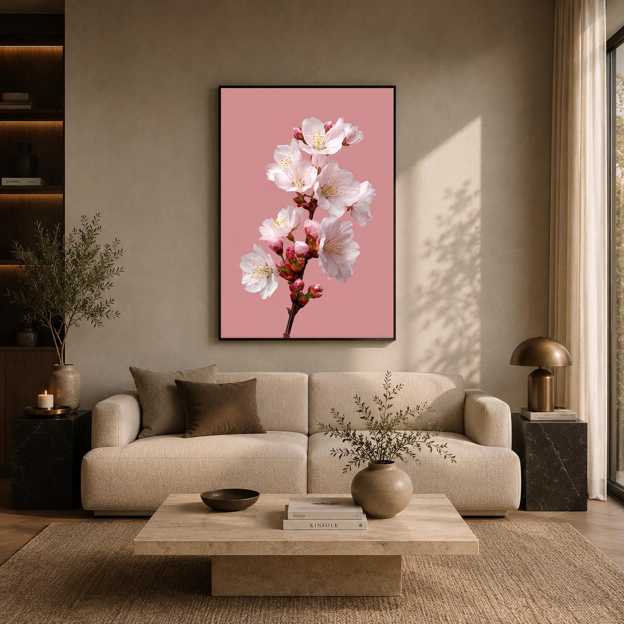 Cherry Blossom Canvas Wall Art Pink Floral Print for Minimalist Living ...