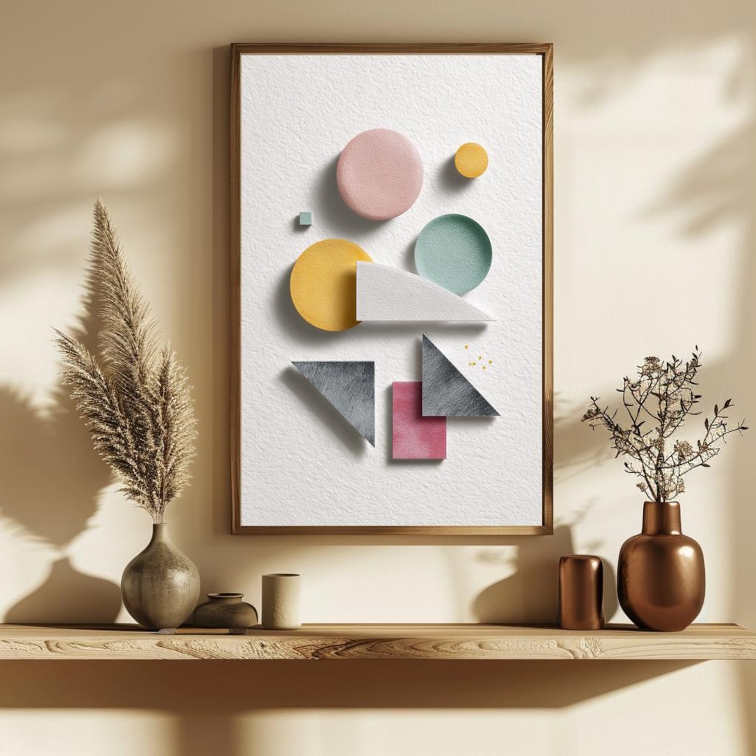 Modern Geometric Wall Art Print - Abstract Shapes in Soft Pastels ...
