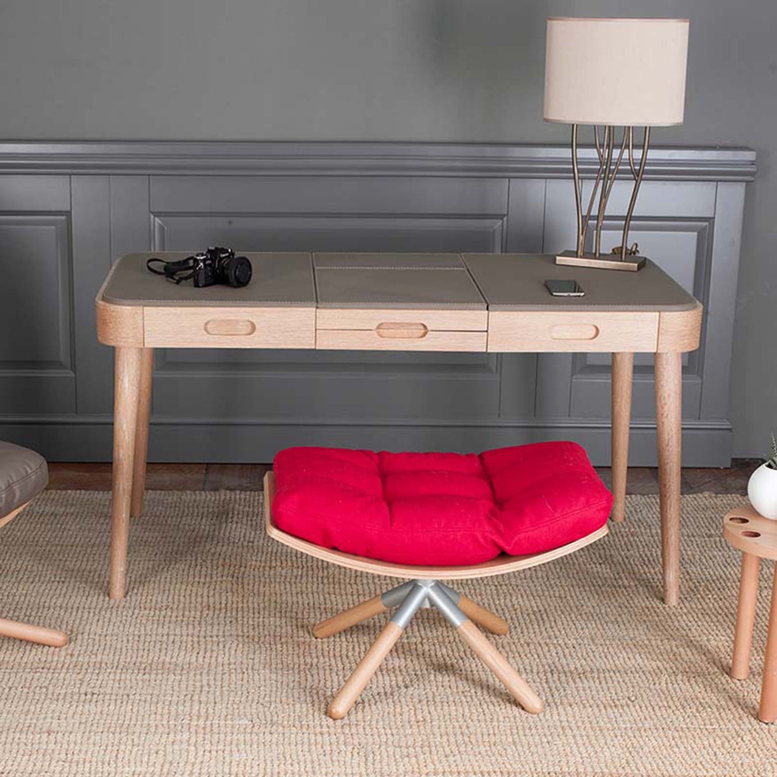 Oak Wood Desk Leather Cover Modern Make Up&dressing Table Etsy