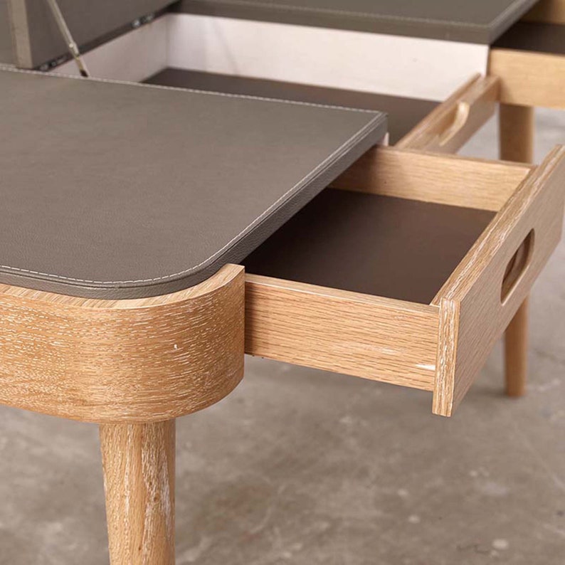 Oak Wood Desk Leather Cover Modern Make Up&dressing Table Etsy