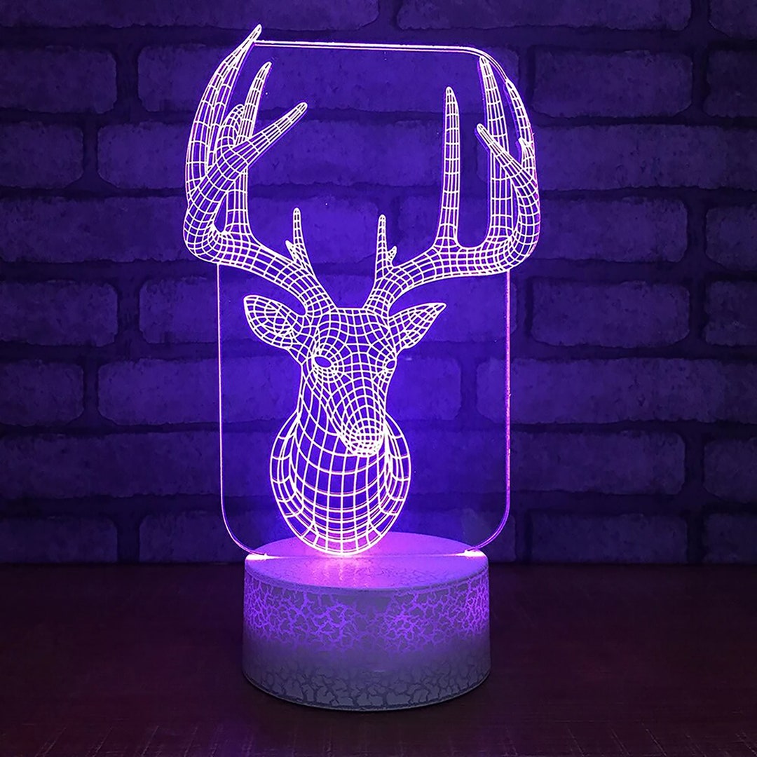 Laser Cut Deer Head Christmas Decor 3D Illusion Lamp CNC File, Laser