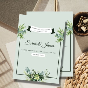 Plantilla de invitación de matrimonio mínima, tarjeta de boda blanca y verde, invitación para fiesta de boda, diseños de tarjetas de boda simples, tarjetas editables