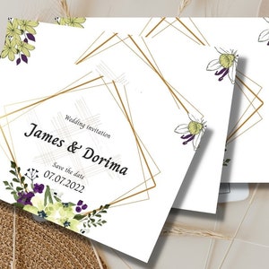 Carte Save The Date de mariage floral blanc taille standard « 14,8 X 10,5 » papier cartonné ou papier