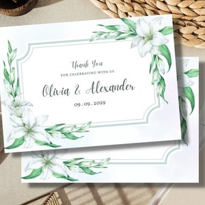 Carte d'invitation fleur minimaliste de lys blanc taille standard "14,8 X 10,5" papier cartonné ou papier