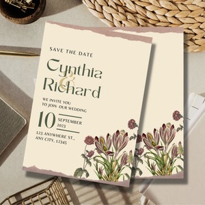 Crème vintage Floral Aquarelle Carte d’invitation de mariage taille standard « 14.8 X 10.5 » carton ou papier