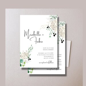 Carte d'invitation de mariage rustique fleur blanche taille standard "14,8 X 10,5" papier cartonné ou papier
