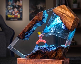 Lampada notturna personalizzata Goku Super Saiyan Kamehameha, lampada in resina epossidica con personaggio di Dragon Ball 2000, decorazione da scrivania, regalo di Natale per lui, lampada artistica DBZ
