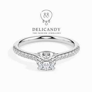 1 CT Cushion Cut Moissanite Diamond Ring, Solitaire And Accent Diamond Ring, Gift For Her, Wedding Ring, Simple Ring, 10k 14k 18k Gold Ring
